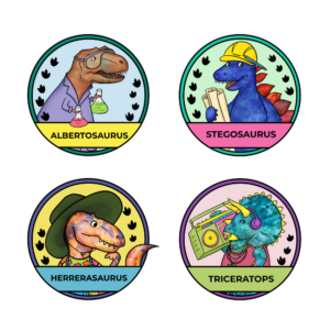 BC SRC 2023 tattoo designs featuring 4 different dinosaur characters and their names.