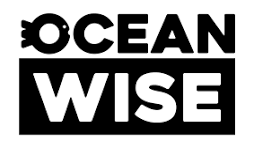 Black and white logo for Ocean Wise. The letter O is a minimalist illustration of a fish. 